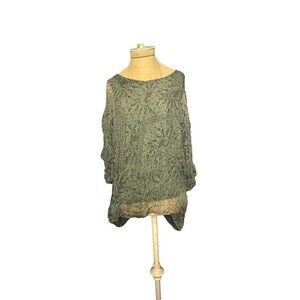Carla Conti Khaki Print Sheer Silk Overlay Lined Blouse Italy NWT Size XS